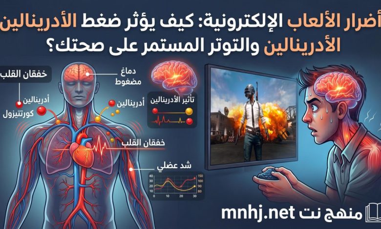 أضرار الألعاب الإلكترونية: كيف يؤثر ضغط الأدرينالين والتوتر المستمر على صحتك؟ 1 شبكة منهج نت التعليمية هل تشعر بتسارع نبضات قلبك وتوتر عضلاتك بعد جولة لعب حاسمة؟ قد تعتقد أن هذا الحماس الشديد مجرد متعة عابرة، لكن بقاء جهازك العصبي في حالة تأهب قصوى يخبئ خلفه تداعيات صامتة؛ اكتشف في هذا المقال كيف يؤثر الإفراز المستمر لهرمون الأدرينالين بسبب ضغط الألعاب على صحتك الجسدية والنفسية، وتعرف على قائمة الألعاب الأكثر إثارة للتوتر، بالإضافة إلى خطوات عملية وفعالة للاستمتاع بشغفك وتحدياتك دون استنزاف طاقتك أو الإضرار بصحتك على المدى الطويل.