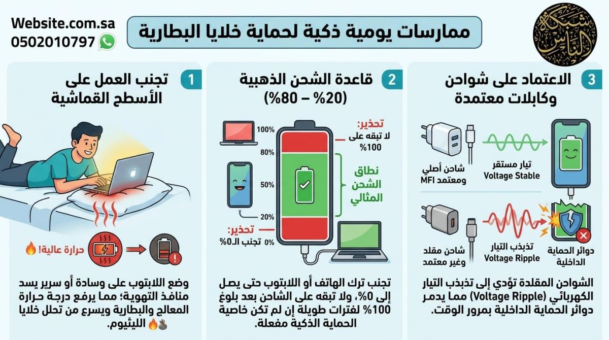 علاج استنزاف الطاقة: طرق صيانة وتحسين بطارية الجوال تخلص بسرعة واللابتوب في ويندوز 2 شبكة منهج نت التعليمية ممارسات يومية ذكية لحماية خلايا البطارية